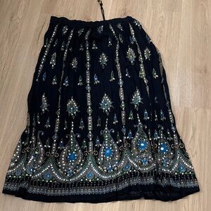 Elegant Embellished Maxi Skirt in Black and Blue